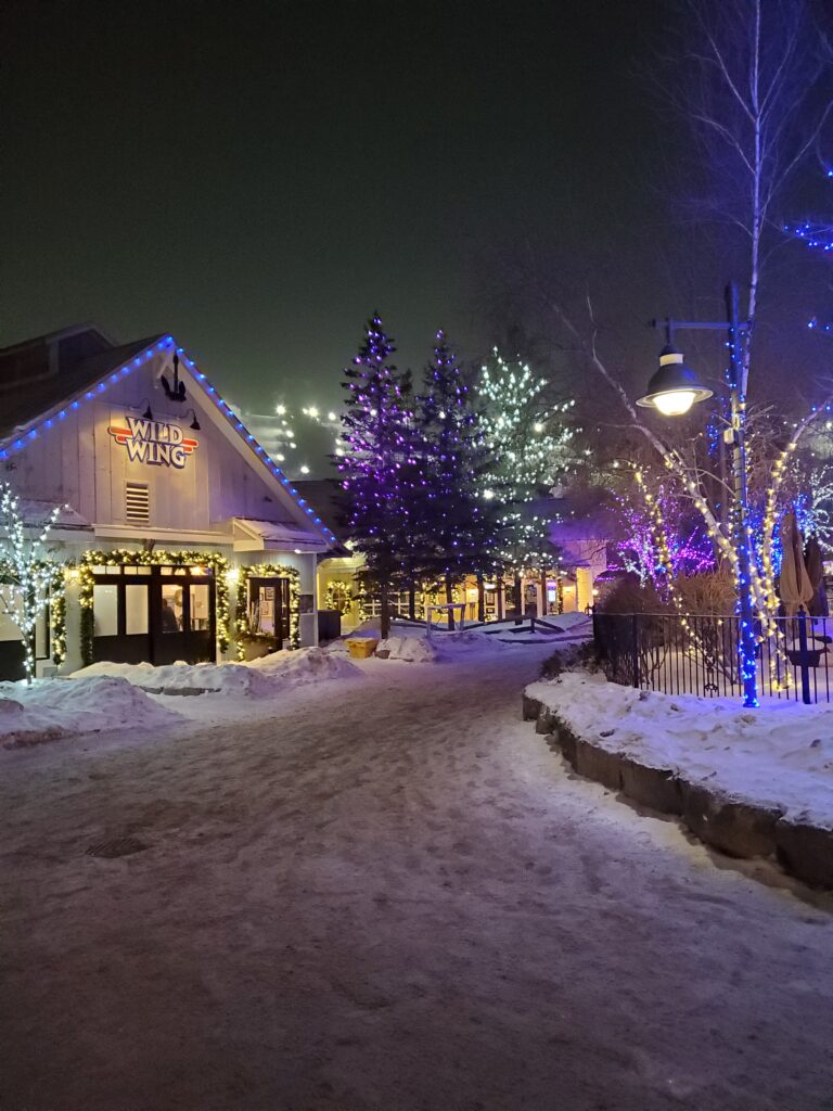 Fun times wandering around Blue Mountain Village admiring the Christmas lights and the winter beauty