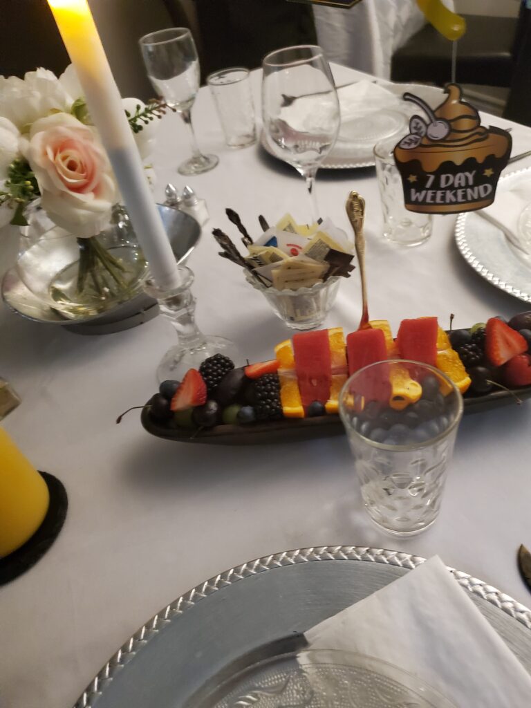 Breakfast at the Mulberry House on the Grand begins with fresh fruit, muffins, croissants, and home-made mulberry jam and juice