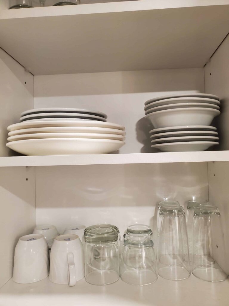 Dishes, Bowls, cups and glasses for my stay at the Living Stone Resort in Collingwood, Ontario