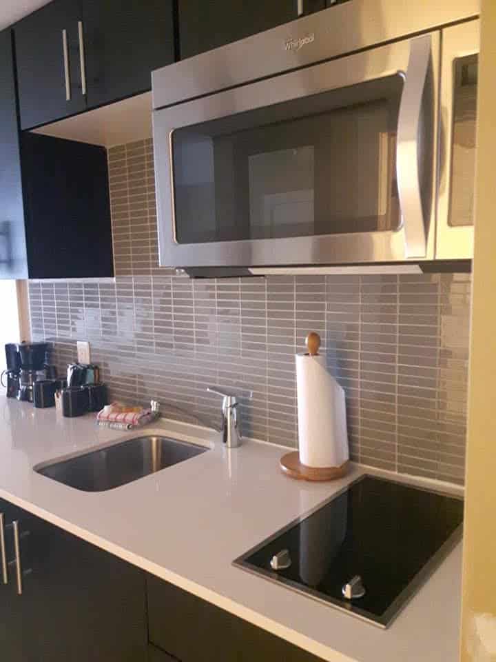 The Living Water Resort has a full kitchen, with microwave, stove top burner, sink, and all kitchen amenities