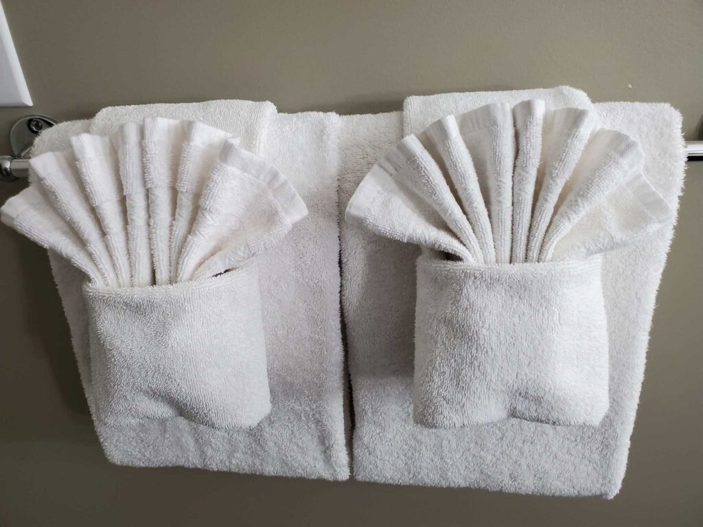 There are lots of towels for bathing and swimming at Mosaic Suites to use during the winter