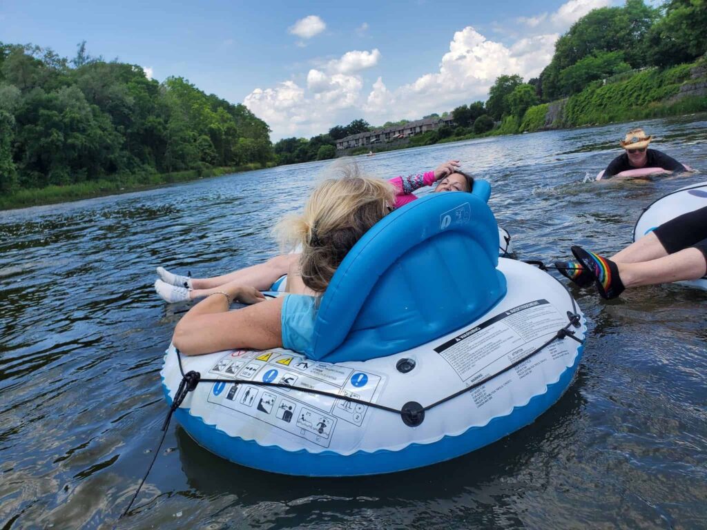 fun times rafting the grand river with friends on a sunny Saturday afternoon