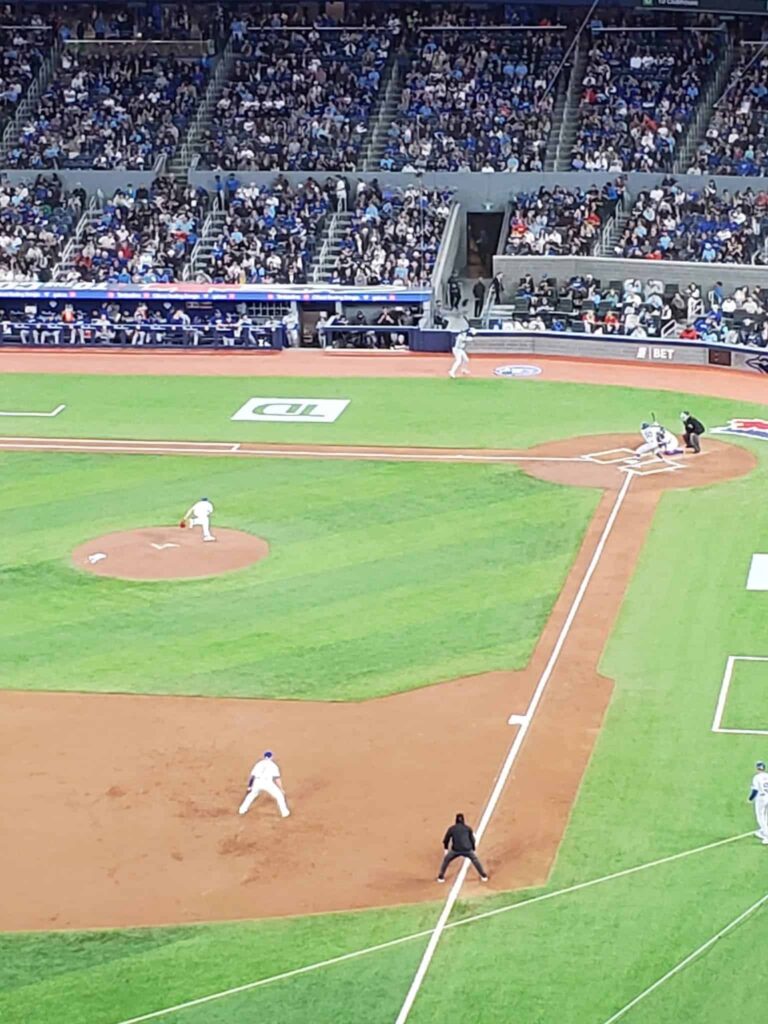 Taking in a Blue Jays game at the Rogers Center during a visit to Toronto