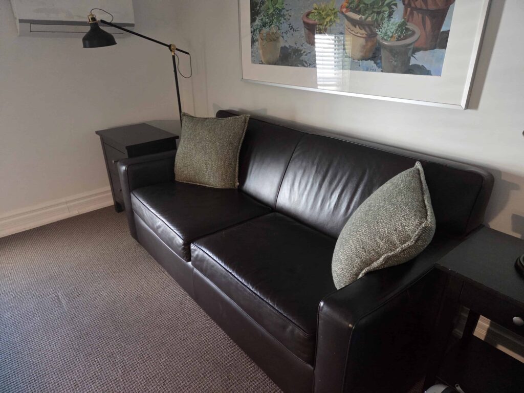 the living area had a leather sofa bed which is where I slept  for our one night in Prince Edward County
