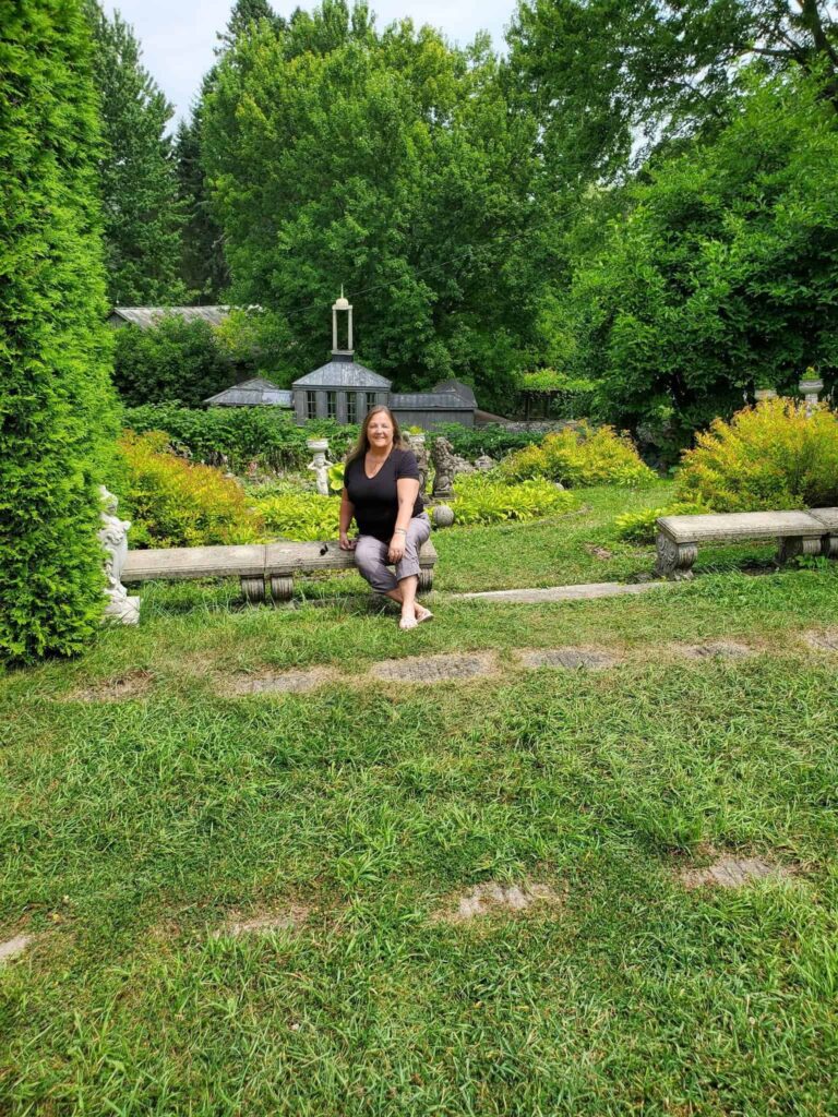 Taking a break after a long walk through the gardens at Moreland Place.  This hidden gem in Owen sound is a free activity in Ontario