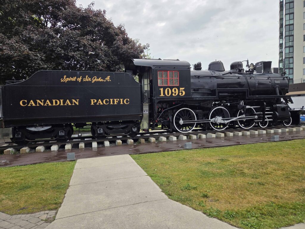 see the historic train right next to the tourist center in Confederation Park in downtown Kingston
